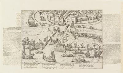 52 Intocht van de troepen van de Prins van Oranje te Middelburg, met 4 x 3 versregels (Duits) en foutieve datering: IX ...