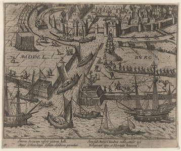 53 Middelburg. Intocht van de troepen van de Prins van Oranje te Middelburg, met 2 x 2 versregels (Latijn)