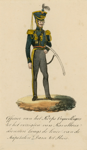 539a Een officier in uniform van het korps vrijwilligers voor cavaleriediensten langs de Kapitale Dam tot Sluis, met ...