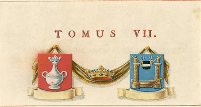 598 Tomus VII. Titelblad voor een onderdeel van de historisch-topografische atlas Zelandia Illustrata, met afbeelding ...