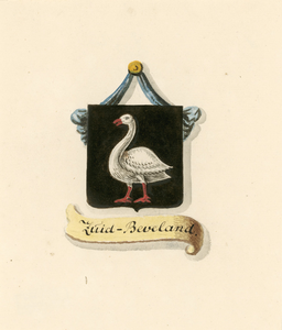 602 Zuid-Beveland. Het wapen van Zuid-Beveland, met draperie en guirlande, voorheen deel uitmakend van een titelblad ...
