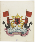 623 ZiricZea Zelandorum. Het wapen van de stad Zierikzee, gehouden door zeemeerman en zeemeermin met vlag, gouden ...