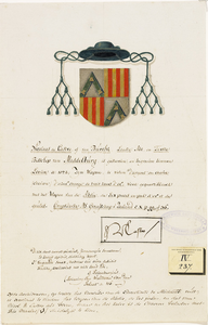 657 Het wapen van Nicolaas de Castro van de Burgt of Verborgh, abt (1558-1572) en bisschop van Middelburg (1564-1572), ...