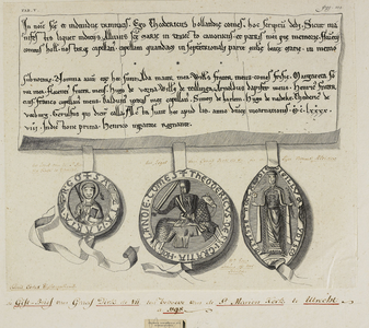 680b Het charter (Latijn) met zegels, waarin graaf Diederik (Dirk) VII van Holland te Lisse de kapel ter nagedachtenis ...