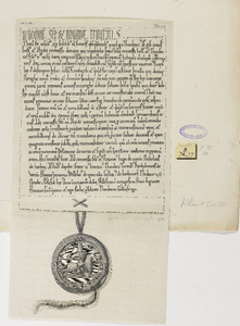 680d Het charter (Latijn), met zegel, waarin graaf Diederik (Dirk) VII van Holland en gravin Aleid de abdij van ...