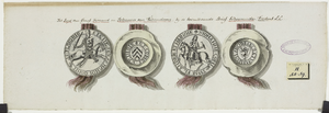 687 De zegels en contra-zegels van graaf Ferdinand en gravin Johanna van Vlaanderen aan een facsimile van een charter ...
