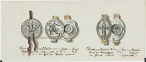 693 De zegels en contrazegels van Floris de Voogd en Aleidis van Holland, voogdes van Floris V, met aantekeningen ...