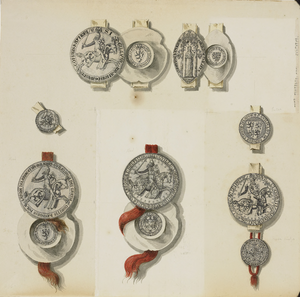 696 De zegels en contrazegels van graaf Jan II (van Avesnes) van Holland, Philippa van Luxemburg, graaf Willem III van ...