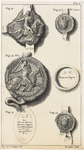 697 Twee zegels en drie contra-zegels van graaf Willem III van Henegouwen en graaf Willem IV van Henegouwen