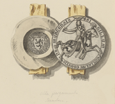 721-6 Het zegel en contrazegel van Willem I, graaf van Namen, heer van Tholen (circa 1800), met aantekening over de ...