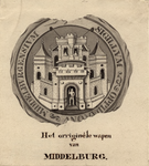 735 Het orriginele wapen van Middelburg. Het oudste stadszegel van Middelburg, met randschrift (circa 1800)