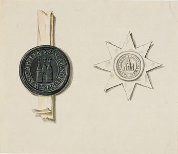 742 Het schepenzegel en het gewoon zegel van de stad Westkapelle (circa 1800)