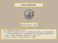 751-15b Afbeelding van het tegenzegel van de stad Axel (Axelerambacht), met toegevoegd de beschrijving door H. Obreen: ...