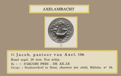 751-17 Afbeelding van het zegel van een pastoor van Axel, Jacob, met toegevoegd de beschrijving door H. Obreen: ...