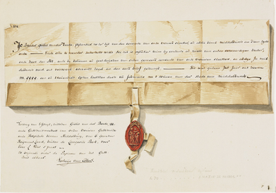 754 Facsimile van een deel van een charter, een verdrag van erfpacht tussen Gillis van der Boede en de gasthuismeesters ...