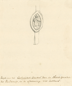 759 Het zegel, zonder randschrift, van het Karthuizer klooster Sion te Noordgouwe, met aantekening van mr J. Verheye ...