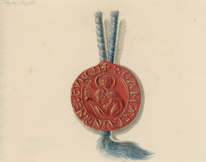 760 Het zegel van de Abdij van Rijnsburg aan een koord, (circa 1800)