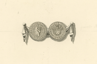 803 De rekenpenning (voor- en achterzijde) van Jan van Glimes, heer van Bergen en Tholen
