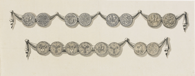 805-1 Acht penningen (voor- en achterzijde), geslagen onder keizer Karel V, met het wapen van Zeeland en draperie