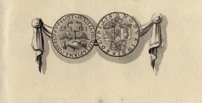 815-1 Een strooipenning (voor- en keerzijde), uitgedeeld bij de inhuldiging van prins Willem van Oranje als markies van ...