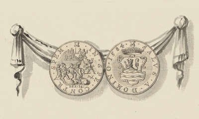 819-2 Een penning (voor- en keerzijde) op de tijdsomstandgiheden na de dood van de prins van Oranje