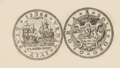 819-5a Een penning (voor- en keerzijde) op de overwinning op de Spaanse vloot