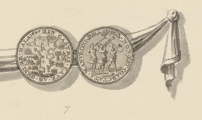 825-7 Een gedenkpenning (voor- en keerzijde), geslagen in Zeeland, tot aanmoediging om de oorlog voort te zetten