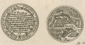 832 De gedenkpenning (voor- en keerzijde) op de overgave van Sas van Gent door de Spanjaarden aan prins Frederik Hendrik