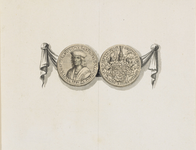 862 De portretpenning (voor- en keerzijde) van Albrecht van Saksen, gouverneur van de Nederlanden (1489-1500)
