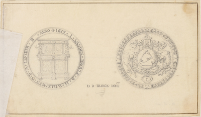 865-10 De penning (voor- en keerzijde) van het Middelburgs schrijnwerkersgilde, circa 1670