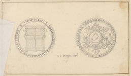 865-10 De penning (voor- en keerzijde) van het Middelburgs schrijnwerkersgilde, circa 1670