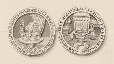865-18 De penning (voor- en keerzijde) van het Middelburgs koks- en pasteibakkersgilde