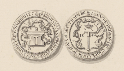 865-24 De penning (voor- en keerzijde) van het Middelburgs smeden- (slot-, hoef- en grofsmeden), witwerkers-, koper- en ...