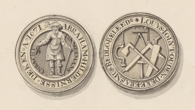 865-27 De penning (voor- en keerzijde) van het Middelburgs timmerliedengilde