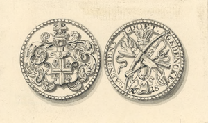 871 De penning (voor- en keerzijde) van de schutterij van de handboog te Middelburg