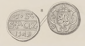 880-25 (8) presentiepenning van de raad van Zierikzee (voor- en keerzijde), letters S.P.Q.Z., wapenschild Zierikzee (lood)