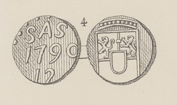 880-30 (4) Bakengeld voor de tonnen of bakens voor Sas van Gent (voor- en keerzijde), letters Sas, wapen van Sas van ...