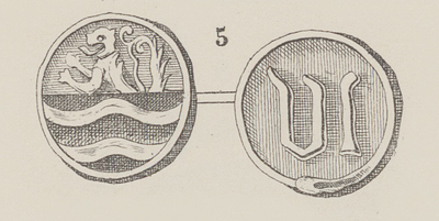 880-5 (5) Presentiepenning van de raad van Middelburg (voor- en keerzijde), Zeeuwse leeuw, en cijfer VI (half lood, half tin)