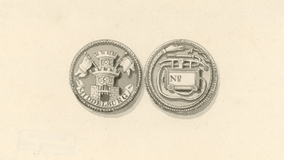 882 De penning (voor- en keerzijde) van de brandweer te Middelburg, (circa 1800)