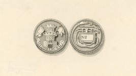 882 De penning (voor- en keerzijde) van de brandweer te Middelburg, (circa 1800)