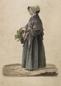 898-9 Een boerenvrouw uit Cadzand met een mand met groente