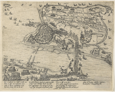97 Kaart van Hulst en omgeving tijdens het beleg door de Spanjaarden, met de bestorming van de Begijnepoort (1 aug.), ...