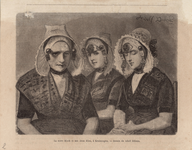 974l La mère Alock et ses deux filles, à Kruiningen. Mevrouw Block en haar twee dochters, zittend, in klederdracht, te ...
