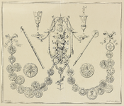 987 Het wapen, beker en ketens van de bestuurder en deken G.N. de Stoppelaar (1851-1881) van het Sint Sebastiaansgilde ...