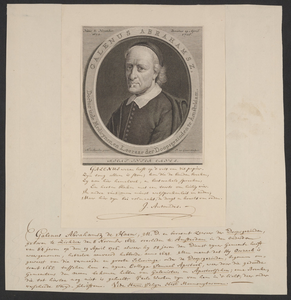 166 Galenus Abrahamsz. (1620-1706), geneesheer en leraar der Doopsgezinden te Amsterdam. Met afschrift van het gedicht ...
