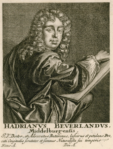 226 Hadrianus Beverland (1651-1712), auteur en verzamelaar te Middelburg, met tekenplank.