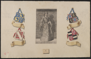 31 Jacoba, hertogin van Beieren, gravin van Holland en Zeeland (1417-1433). Bijgevoegd tekeningen in kleur van de ...