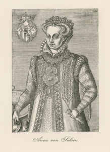 61 Anna van Saksen (1544-1577), tweede gemalin van prins Willem I van Oranje, met wapen.