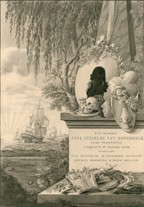 835 Zinnebeeldig monument voor Jan Willem van Sonsbeek (1774-1797), representant van Zeeland, dichter, silhouet, met ...