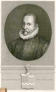 882 Willem Bloys van Treslong (15..-1597), gouverneur van Den Briel, luitenant-admiraal van Zeeland, met keten, en zijn ...